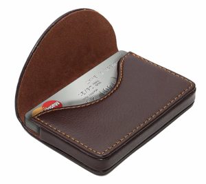 NISUN Imported Leather Pocket Sized Credit Card Holder Name Card Case Wallet with Magnetic Shut for Men & Women Brown