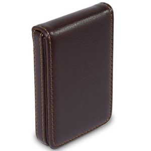 NISUN Leather Pocket Sized Business/Credit/ATM Card Holder case Wallet with Magnetic Shut for Gift Brown (Vertical Flap Shape)