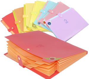 NISUN A4 Size Expandable Documents File Folder Organizer 8 Pocket Folders Snap Button Closure (Assorted Colour)