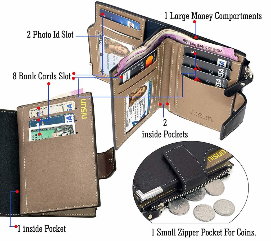 NISUN Imported Stylish 10 Slot Leather Wallet with Zipper Credit Debit ...